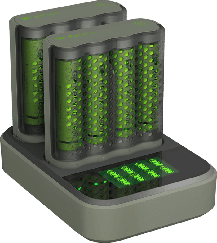 GP ReCyko 2st Speed Batteriladdare med laddstation + 8st AA 2600mAh