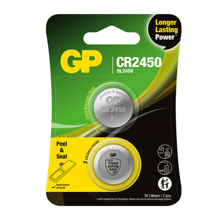 GP litium knappcell CR2450 2-pack