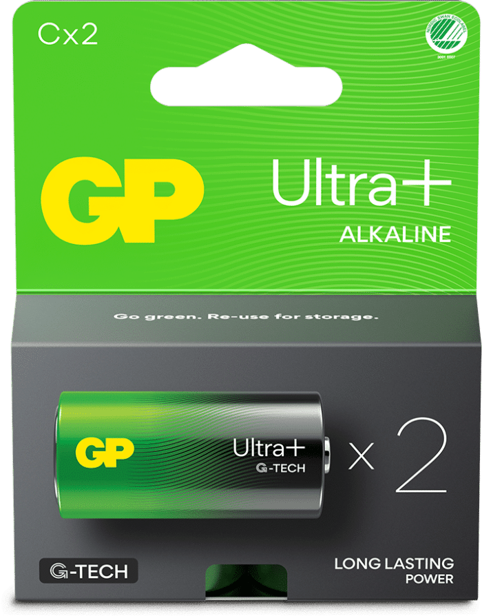 GP Ultra Plus Alkaline C-batteri 2-pack