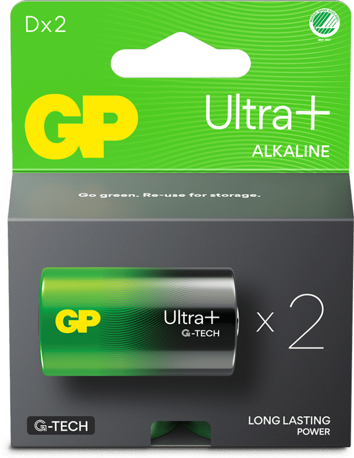 GP Ultra Plus Alkaline D-batteri 2-pack