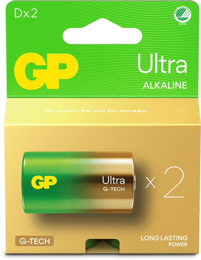 GP Ultra Alkaline D-batteri 2-pack