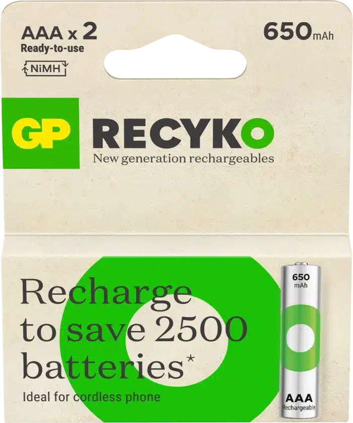 GP ReCyko AAA-batteri, 650mAh, 2 pack