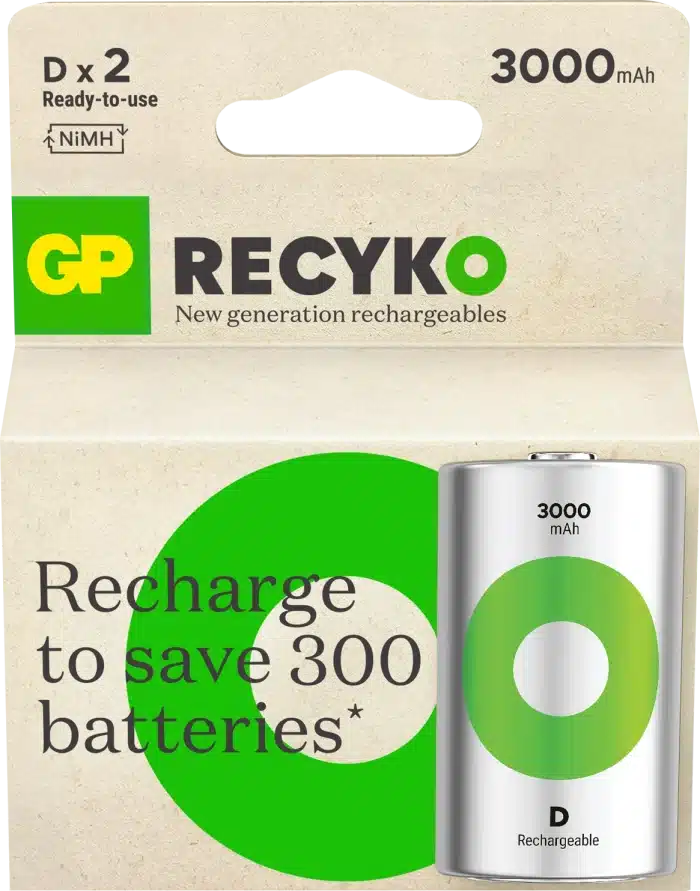 GP Recyko D-batteri 3000mAh, 2 pack