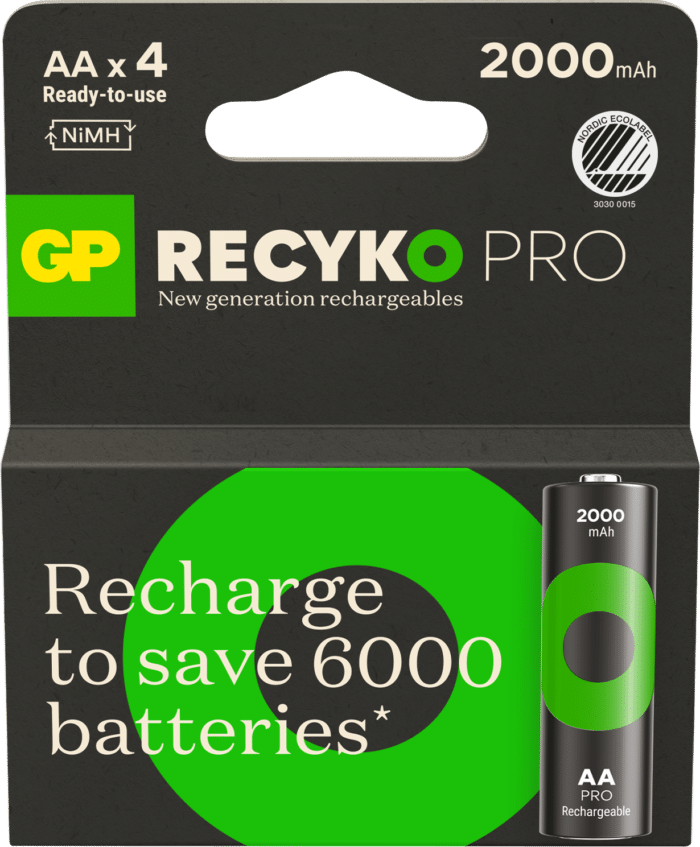 GP Recyko Pro AA-batteri, 2000mAh, 4 pack