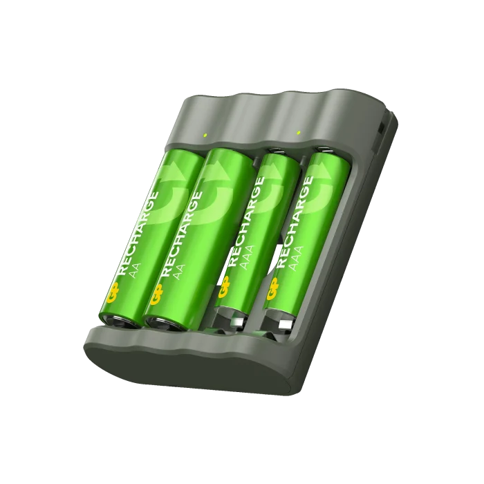 GP Recharge batteriladdare inkl. 2st AA 2100mAh och 2st AAA 800mAh NiMH-batterier
