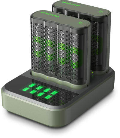 GP Recyko 2st Speed-batteriladdare M452 (USB) laddningsdocka D851, 8 kanaler inkl. 8st AA 2600mAh NiMH-batterier